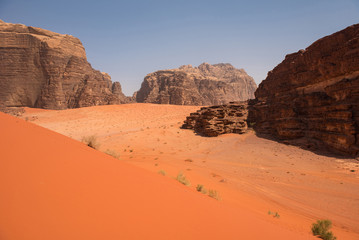 Fototapeta na wymiar Remote desert in Wadi Rum, Jordan