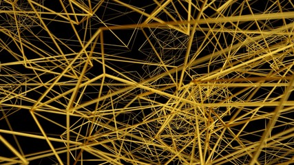 Golden geometric shapes on black background. 3D deco geometric gold. 3D rendering.