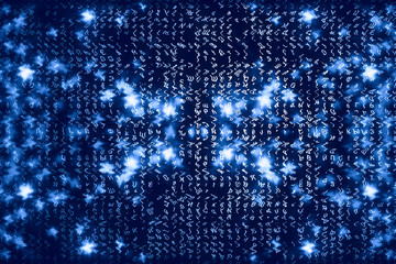 Blue matrix digital background. Abstract cyberspace concept. Characters fall down. Matrix from...