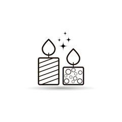 Symbol for design postcard, invitation, poster. Candle icon. Shine icon.