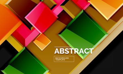 Fototapeta premium Glossy mosaic style geometric shapes - squares and triangles on black