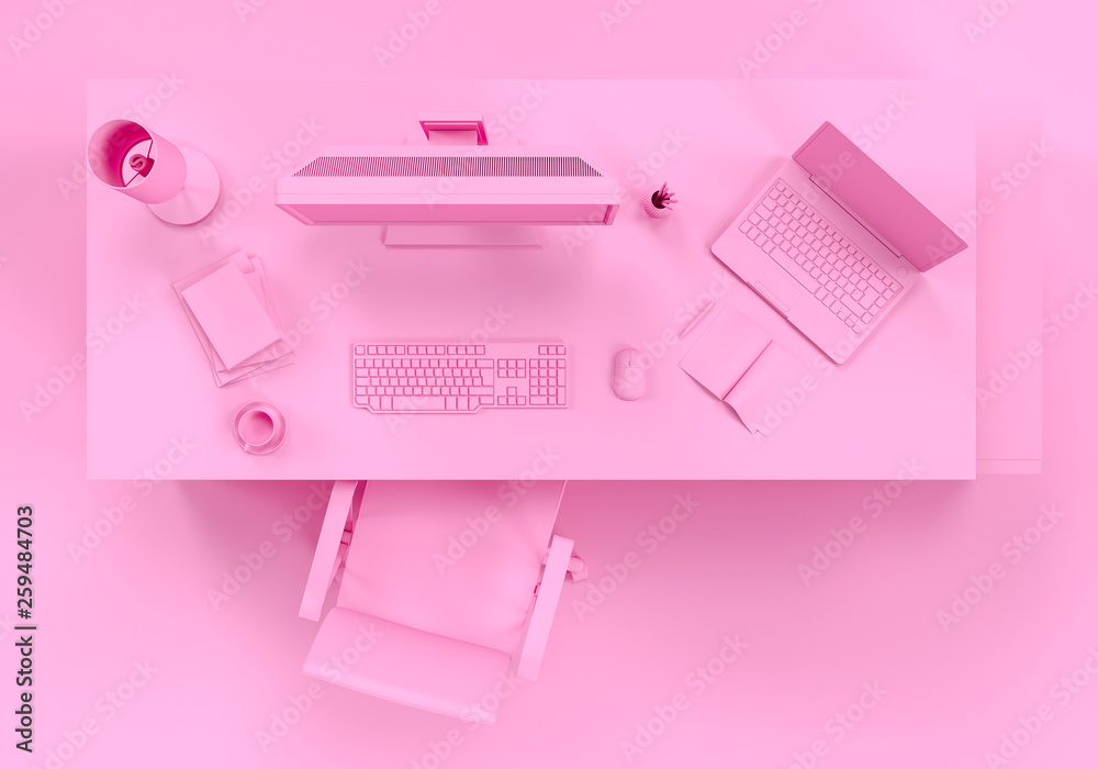 Wall mural pink contemporary office 3d illustration 3d rendering - illustration