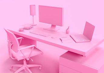 Pink Contemporary Office 3d illustration 3d rendering - Illustration