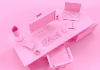 Pink Contemporary Office 3d illustration 3d rendering - Illustration