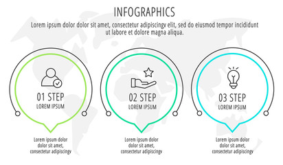 Modern line vector illustration. Infographic circles template with three elements, sectors, icons. Timeline designed for business, presentations, web design, workflow layout, diagrams with 3 steps