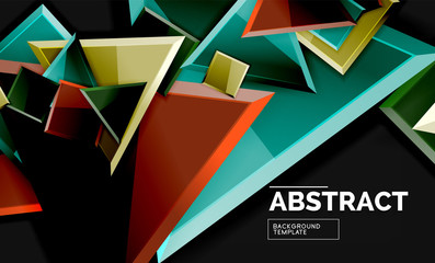 Glossy mosaic style geometric shapes - squares and triangles on black