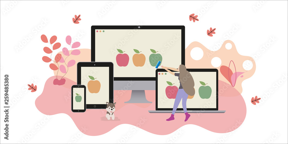 Wall mural web designer create website responsive that can display well on computer, laptop, tablet and smartph