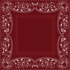 Bandana paisley design - red and white  ornament. Traditional ethnic  floral pattern. Vector print square.
