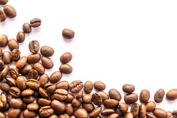 Close up of Coffee beans on white background with copy space