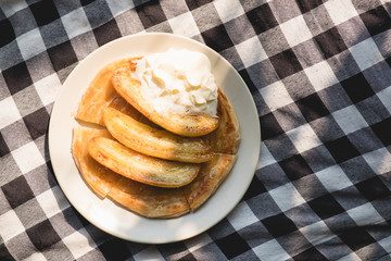 Top view pancake banana.