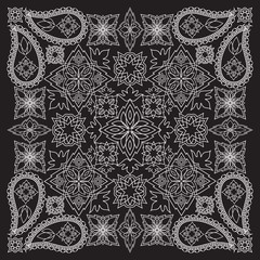 Bandana paisley design - black and white  ornament. Traditional ethnic geometric pattern. Vector print square.