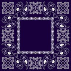 Bandana paisley design - blue and white  ornament. Traditional ethnic floral pattern. Vector print square.