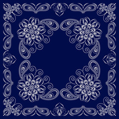 Bandana paisley design - blue and white  ornament. Traditional ethnic floral pattern. Vector print square.