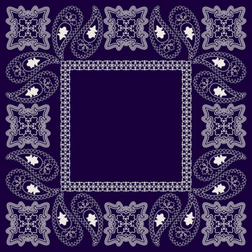Bandana paisley design - blue and white  ornament. Traditional ethnic floral pattern. Vector print square.