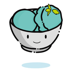 Flat mint ice cream with face