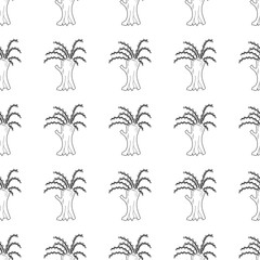 Hand drawn pussy willow trees, seamless vector pattern. Black and white line art.
