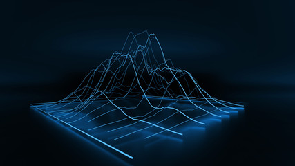 Financial 3D red neon light chart in black background.