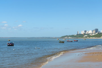 Boats of fishermen on the Indian Ocean in Maputo Mozambique Africa