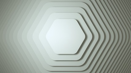 Rotating hexagon of different sizes on white background. 3D rendering.