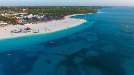 Fototapeta na wymiar Paradise tropical island white sand beach Zanzibar aerial view