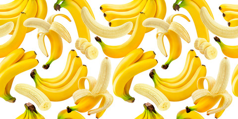 Fototapeta premium Banana seamless pattern, falling bananas isolated on white background with clipping path
