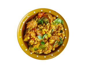 Spinach, sausage and chickpea hotpot