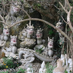 ornate statues in the marble mountains of danang march 2019