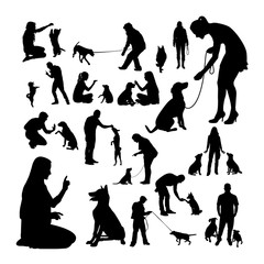 Dog trainer silhouettes. Good use for symbol, logo, web icon, mascot, sign, or any design you want.