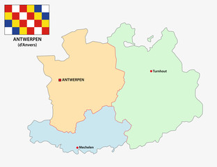 administrative and political vector map of the belgian province Antwerp with flag