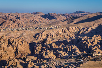 View from a mountain pass near Wadi Musa city in southern Jordan