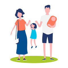 Couple with children on a summer walk.