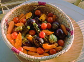 Mix seasonal mini vegetables in a basket