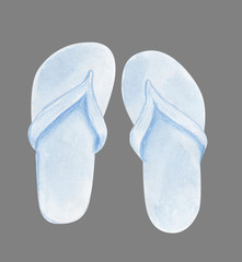 White watercolor flip flops template for design isolated on grey