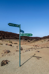 Informations Signs for hikers, El Teide National Park, Tenerife, Canary Islands, Spain