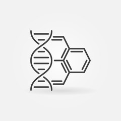 DNA with molecule vector concept outline icon or design element
