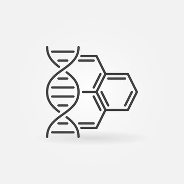 DNA with molecule vector concept outline icon or design element