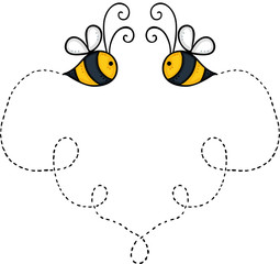 Two bees flying create a heart
