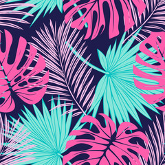 Seamless pattern of tropical leaves. Vector seamless pattern. Tropical illustration. Jungle foliage. - 259499718