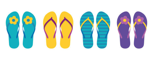 set of colorful flip flops summer collection swim wear with flower vector illustration EPS10