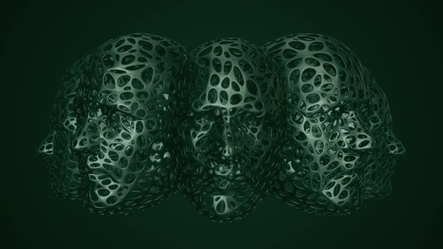 Animation rotation of abstraction heads. Animation of seamless loop.