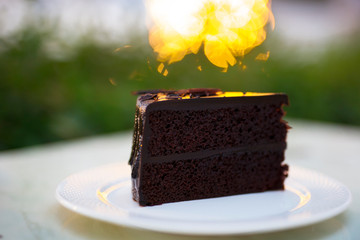 Slice of chocolate fudge cake 