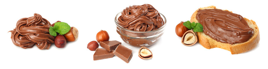 chocolate cream with hazelnut isolated on white background