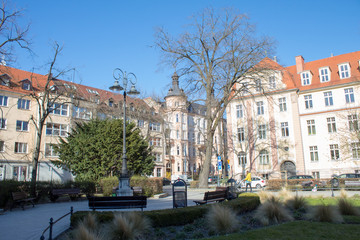 OPOLE, POLAND - April 01, 2019:  Old City in Opole City Center Near the Market Square
