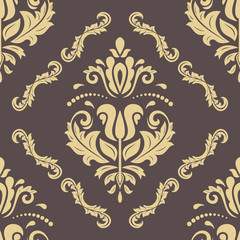 Classic seamless vector pattern. Damask orient ornament. Brown and golden classic vintage background. Orient ornament for fabric, wallpaper and packaging