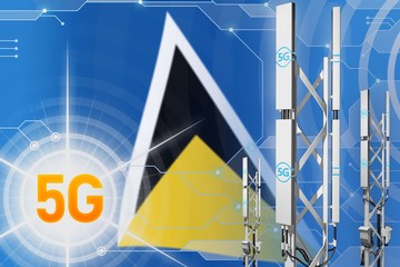 Saint Lucia 5G industrial illustration, huge cellular network mast or tower on modern background with the flag - 3D Illustration