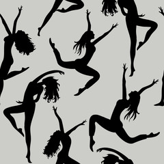 Dancing women. Seamless pattern. Vector illustration of silhouettes of dancers on grey background © Lucie