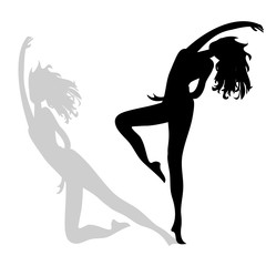Black silhouette of dancing woman. Vector illustration on white background