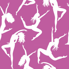 Dancing women. Seamless pattern. Vector illustration of white silhouettes of dancers on pink background © Lucie