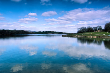 Fototapeta na wymiar Llandegfedd Lake Sky and Water