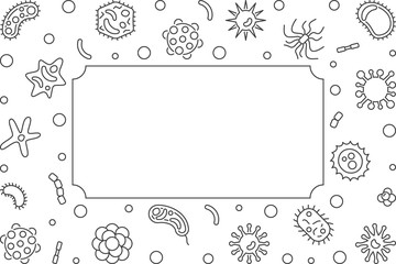 Bacteria microbiology outline horizontal frame. Vector minimal illustration in thin line style